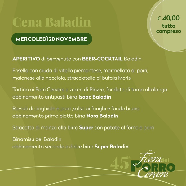 Fiera del Porro Cervere 2024 - Cena Baladin