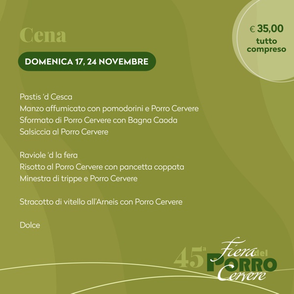 Fiera del Porro Cervere 2024 - Cene domenicali
