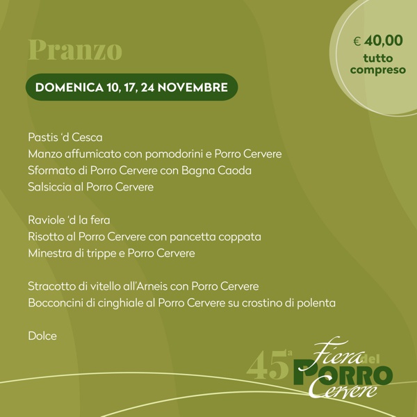 Fiera del Porro Cervere 2024 - Pranzo domenicale