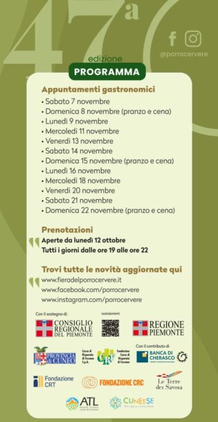 Programma Fiera del Porro Cervere 2026